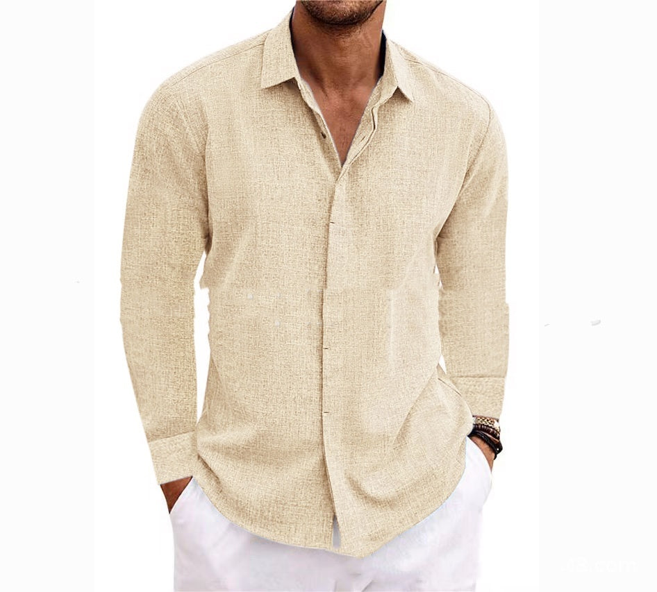 Long Sleeve shirt Undershirt Solid Color Long Sleeve Cotton Linen Shirt Men