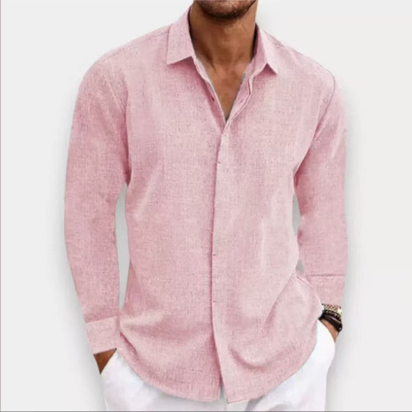Long Sleeve shirt Undershirt Solid Color Long Sleeve Cotton Linen Shirt Men