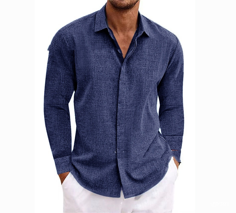 Long Sleeve shirt Undershirt Solid Color Long Sleeve Cotton Linen Shirt Men