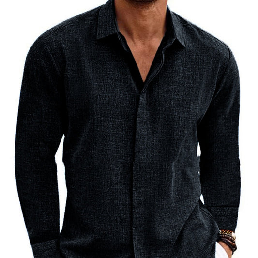 Long Sleeve shirt Undershirt Solid Color Long Sleeve Cotton Linen Shirt Men